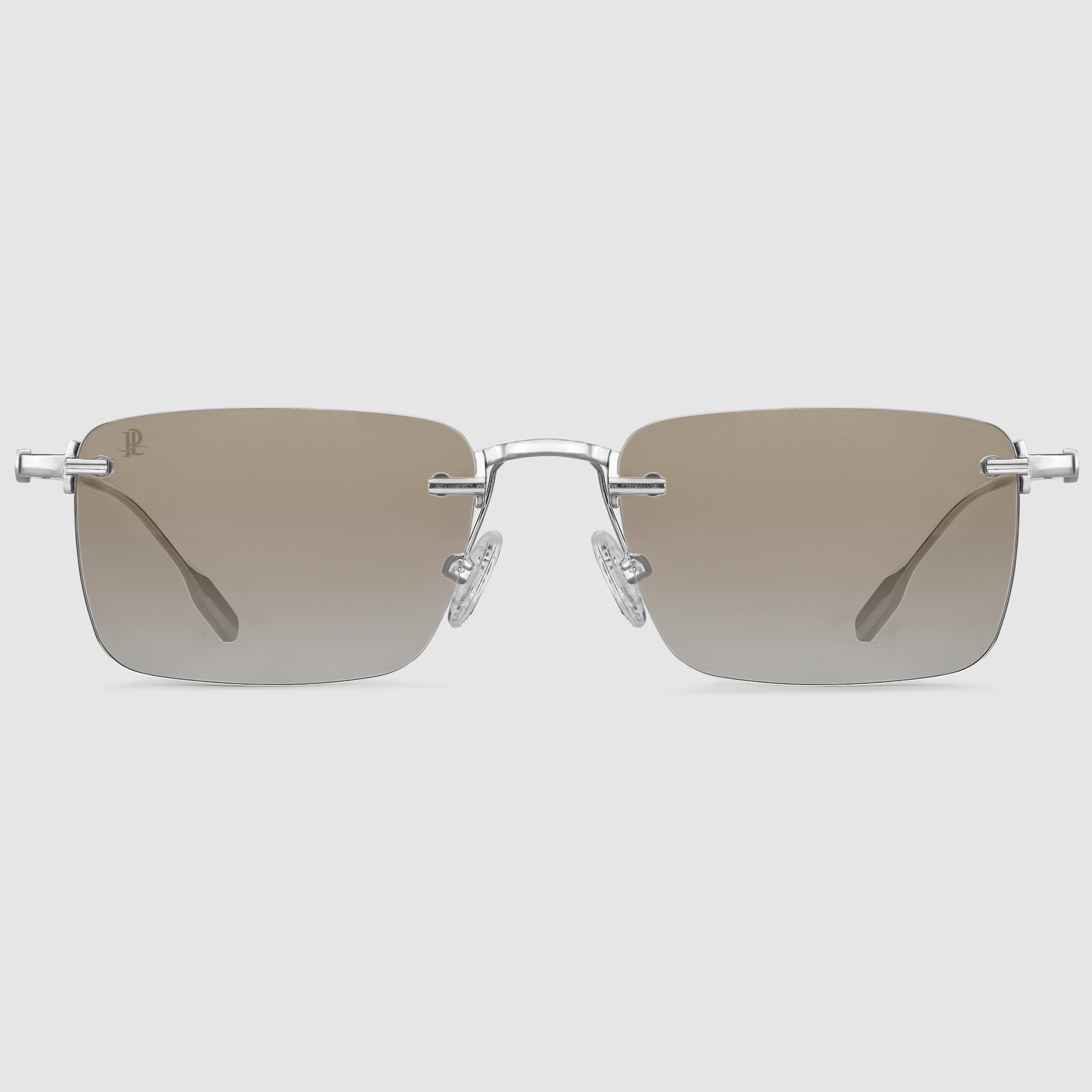 Clarity Midnight Herrenbrille in Silber – Randloses Design mit photochromen Gläsern in der Frontansicht
