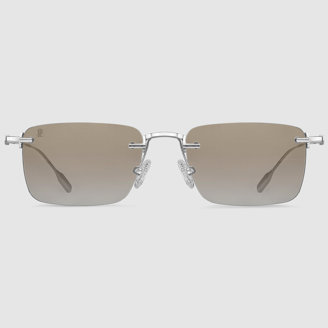 Clarity Midnight Herrenbrille in Silber – Randloses Design mit photochromen Gläsern in der Frontansicht