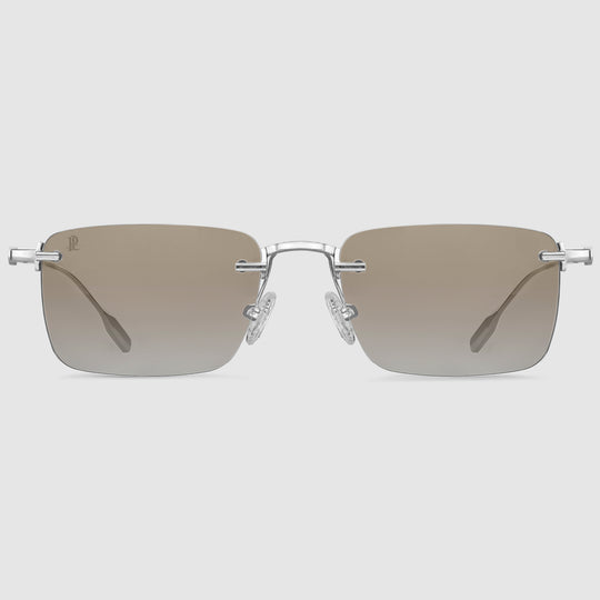 Clarity Midnight Herrenbrille in Silber – Randloses Design mit photochromen Gläsern in der Frontansicht