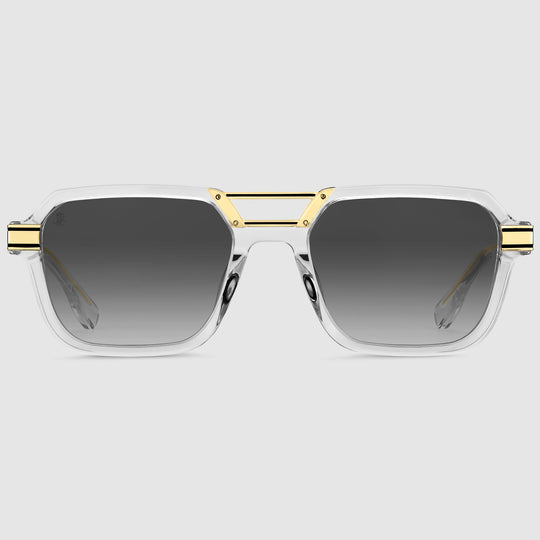 Nebula Midnight Herrenbrille mit transparentem Rahmen und goldenen Akzenten – Frontansicht mit photochromen Gläsern